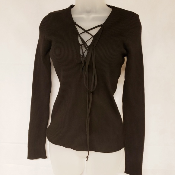 Zara Tops - ZARA Ribbed Lace Up Long Sleeve Top NWT